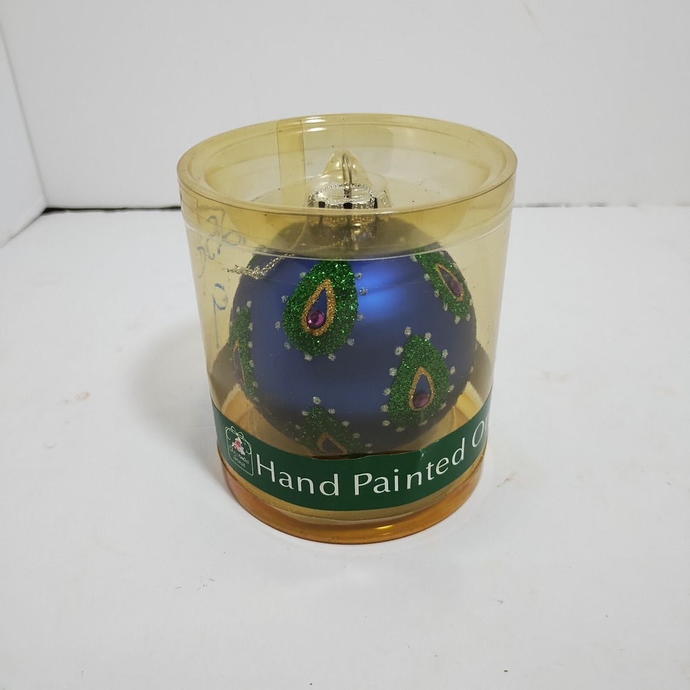 Christmas House Blue Stencil Ball‎ Ornament Christmas Green Glitter